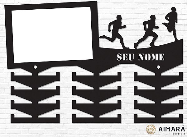 Porta Medalhas Personalizado com Foto Corrida Masculino em madeira mdf