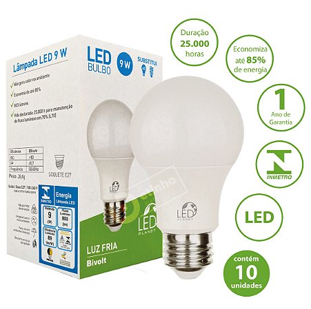 Kit 10 Lâmpadas Led 9w Bulbo Soquete E27 Bivolt Casa Comércio
