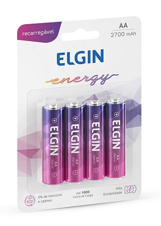 Pilha Recarregável Elgin Ni-MH AA-2700mAh 82171 Cilíndrica - kit de 4 unidades