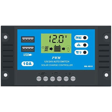 Controlador De Carga Solar 10a 12e24v Pwm C/ Lcd Usb