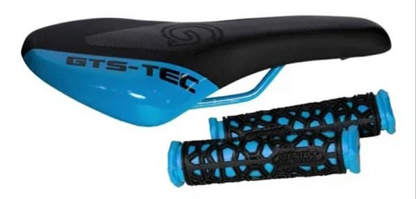 KIT SELIM E MANOPLA PLASTICO MTB 100 GTS-TEC AZUL