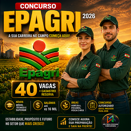 CURSO ONLINE PRÉ E PÓS-EDITAL EPAGRI 2026 - ASSISTENTE ADMINISTRATIVO (Gerais + Específicas)