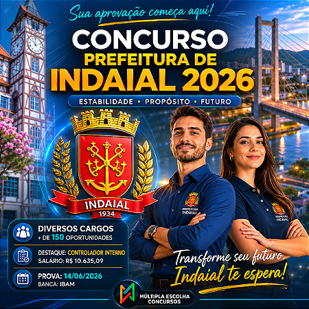 CURSO ONLINE PRÉ E PÓS-EDITAL PREF. INDAIAL 2026 - (CONTROLADOR INTERNO) - Nível Superior