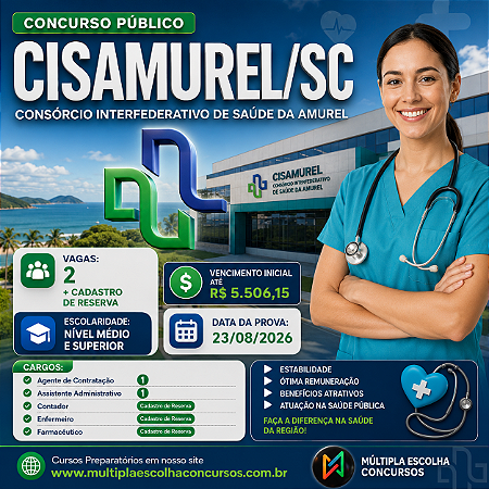 Curso Online CISAMUREL/SC - ( FARMACÊUTICO ) Edital Publicado -> Nível Superior.