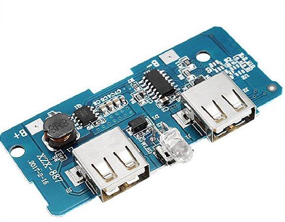 MODULO CARREGADOR DUPLA USB 5V2A P/ BATERIA 18650 3.7V