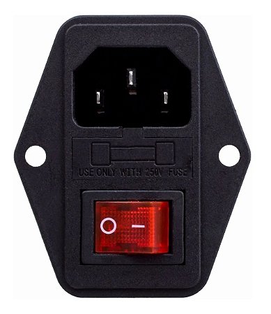 TOMADA FEMEA COM INTERRUPTOR E PORTA FUSIVEL PARA IMPRESSORA 3D E CNC