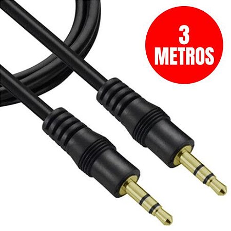 CABO 3 METROS P2XP2 (3.5MM) MACHO PRETO REFORCADA PONTA DOURADA EXBOM