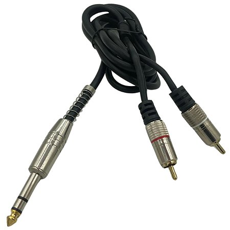 CABO PLUG 2 RCA + P10 ESTEREO DOURADO 24K PROFISSIONAL 1,8M