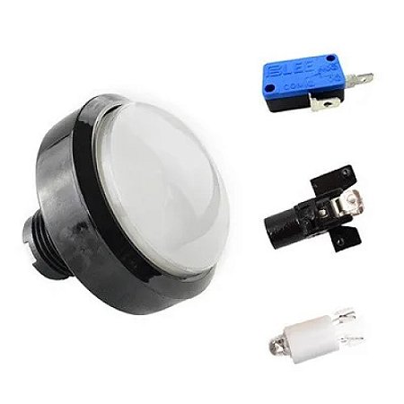 BOTAO ARCADE FLIPERAMA ILUMINADO 60mm - BRANCO