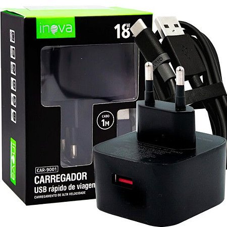 CARREGADOR DE CELULAR TURBO 18W QC 3.0 COM CABO TYPE-C INOVA - CAR-9001 TC