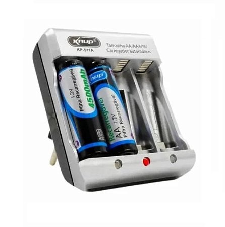 Carregador de Pilhas +2 Pilhas Recarregaveis AA Knup KP-511B