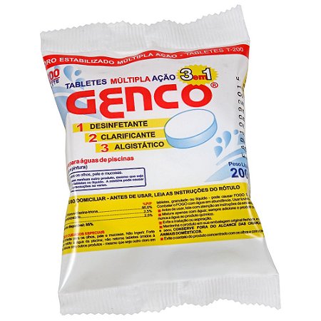 Pastilha Genco De Cloro  3 Em 1 - 200 Gramas