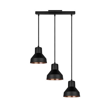Pendente Viena para 3 Lâmpadas E27 Preto e Cobre Kin PD130/3PT_CO