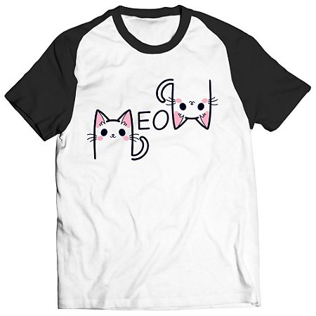 Camiseta Gato Meow Bichinho Kawaii Geek Raglan Unissex