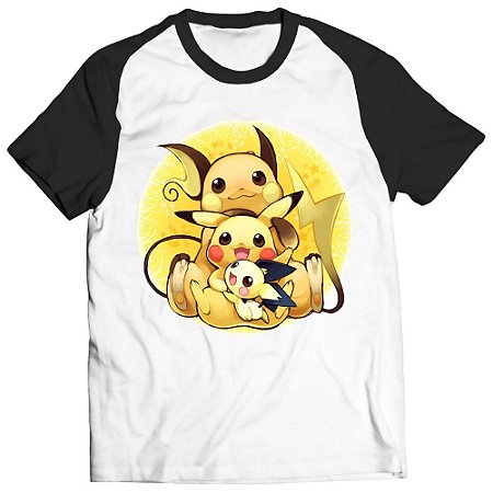 Camiseta Pikachu Pokémon Evoluções Anime Geek  Raglan Unissex