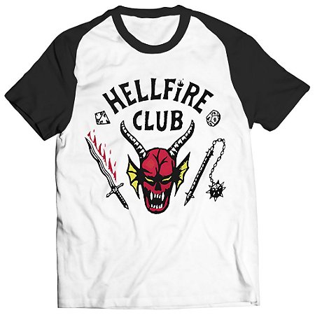 Camiseta Stranger Things Hellfire Club Série Raglan Unissex