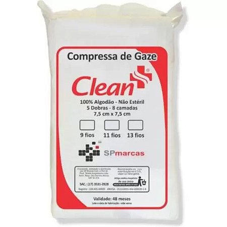 COMPRESA DE GAZE CLEAN 11 FIOS - 7,5CMx7,5CM