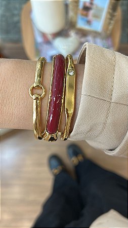 Bracelete Dourado Resinado Marsala