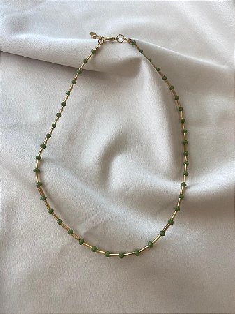 Colar Único Canutilho Cristais Verde