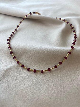 Colar Único Canutilho Cristais Vermelho