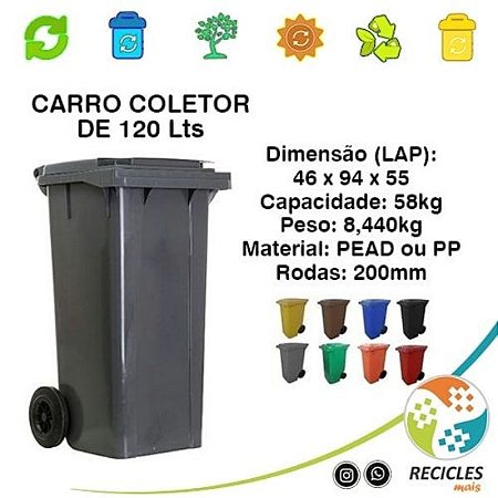 CARRO COLETOR DE LIXO 120 LITROS