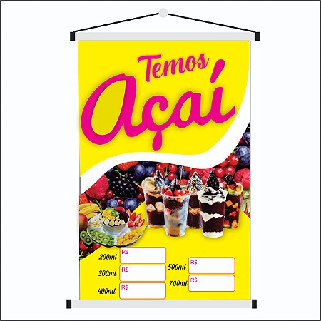Banner Divulgação Temos Açaí 100x70cm Açaiteria Sorveteria