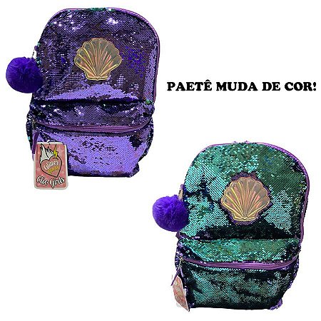 Mochila Paetê Brilho Muda de Cor Sereia Lantejoula Clio 2102