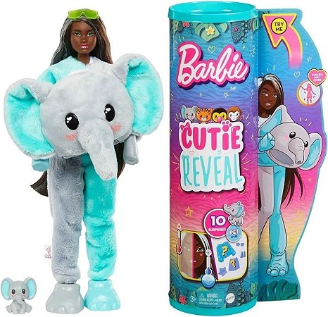 Barbie Cutie Reveal Série Selva Boneca E Pet Elefante Mattel
