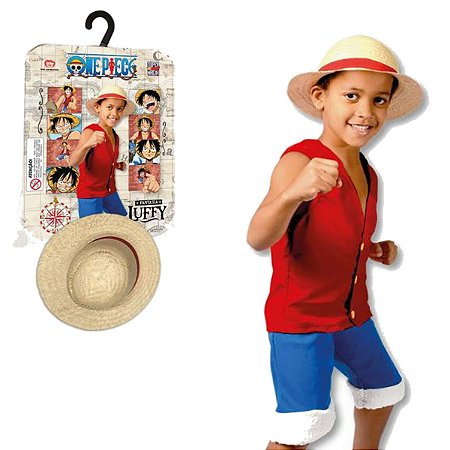 Fantasia Luffy One Piece Infantil Cosplay com Chapéu Tam M