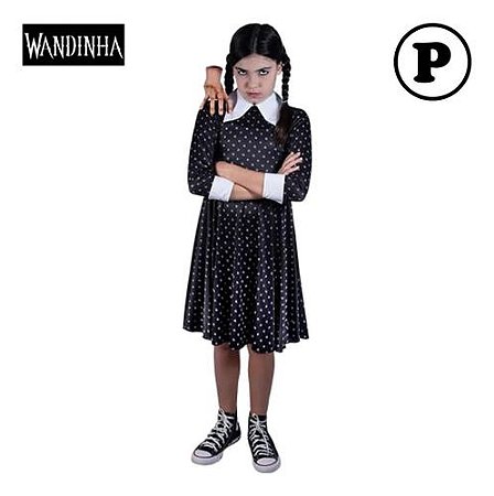 Fantasia Infantil Wandinha Vestido Halloween Carnaval Tam P