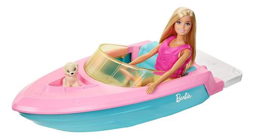 Brinquedo Lancha Barbie Barco Com Boneca Mattel Grg30