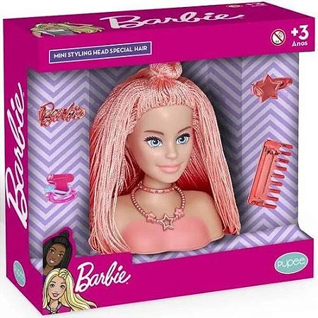 Barbie Mini Busto Styling Head Special Hair Salmao Pupee