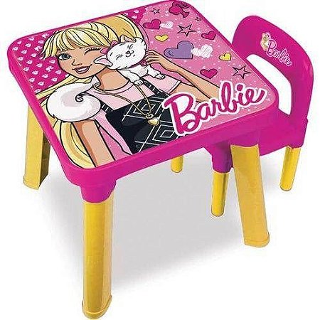 Mesa Didatica Mesinha Infantil Barbie Com 1 Cadeira