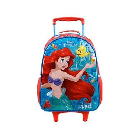 Mochila Escolar C/ Carrinho Rodinha A Pequena Sereia Ariel G