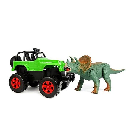 Jipe / Jeep Verde Com Dinossauro Triceratops - Dino Island