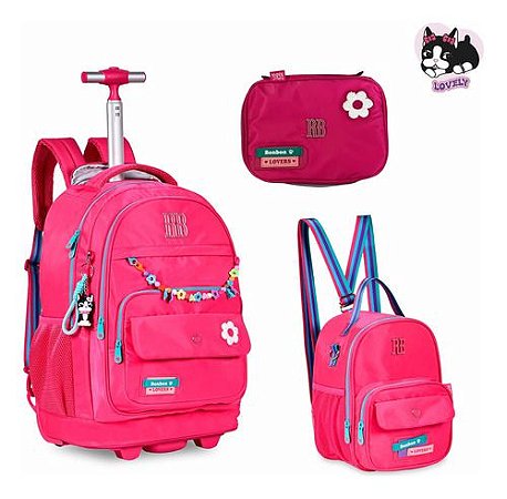 Mochila Rebecca Bon Miçangas Color Pop Lancheira Estojo Rosa