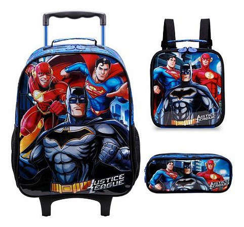 Kit Escolar Mochila + Lancheira + Estojo Liga Da Justiça