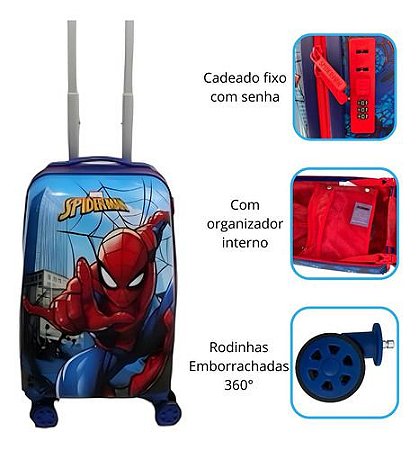 Mala Com Rodas Rodinhas 360º Viagem Rigida Spider Man Menino