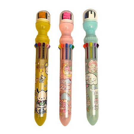 Caneta 10 Cores Kawaii Sanrio Carimbo Personagens - Sortida