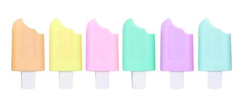 6 Mini Canetas Marca Texto Formato Picolé, Sorvete Kawaii