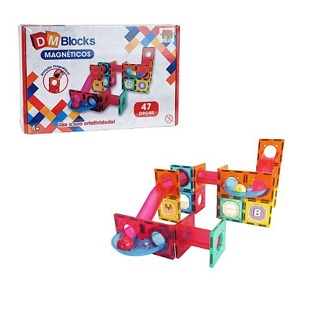 Blocos De Montar Magnéticos Didático Educativo 47 Peças Toys
