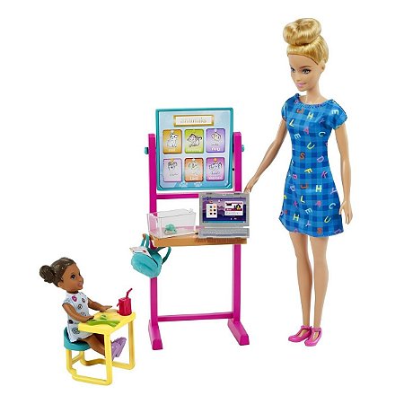Boneca Barbie Profissões Professora Cabelo Loiro Com Bebê