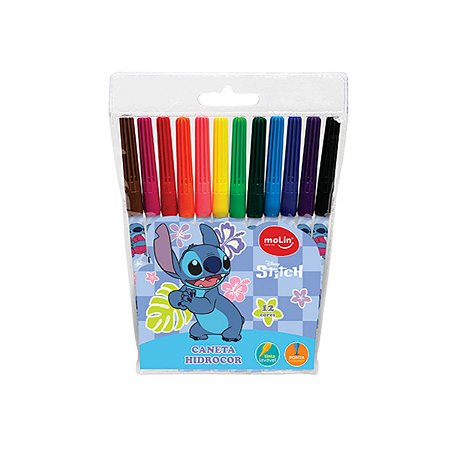 Canetinha Hidrocor Stitch Com 12 Cores Lilo E Stitch Molin