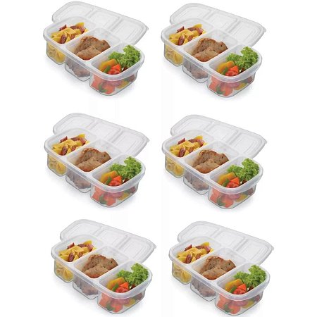 Kit 6 Potes Com 3 Divisões 1,1 Litros Com Tampa Nitron