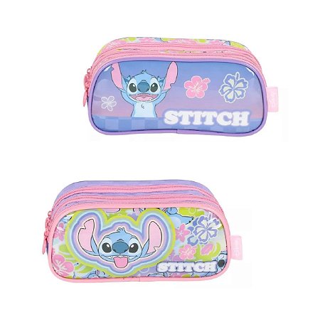 Estojo Triplo Disney Stitch Escolar Infantil Luxcel