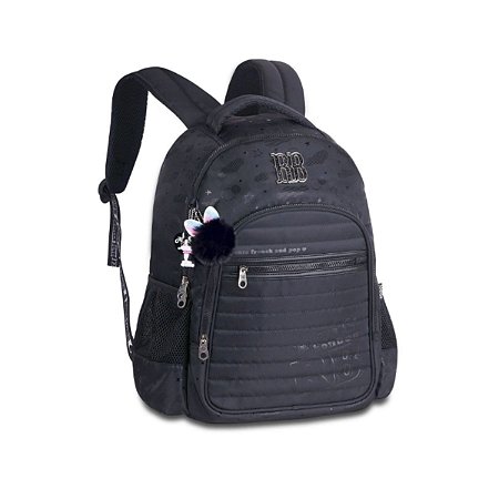 Mochila De Nylon Preta Com Estampa Holográfica 17,5"