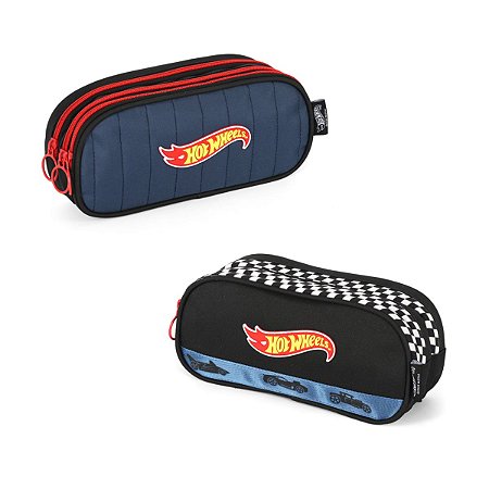 Estojo Triplo Hot Wheels Bordado Juvenil Escolar Luxcel