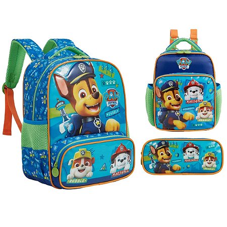 Kit Escolar Mochila 14" + Estojo + Lancheira Patrulha Canina