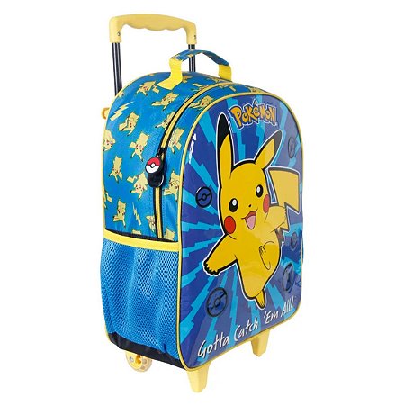 Mochila Com Rodinhas Azul 16' Escolar Pikachu - Xeryus
