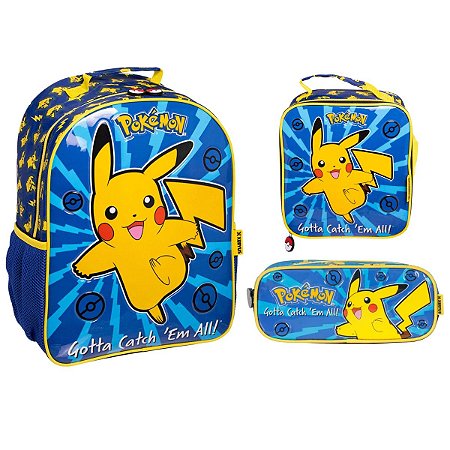 Kit Mochila De Costa 16" + Lancheira + Estojo Pikachu Xeryus